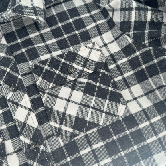 Jared Lang Mens Large Black White Plaid Long Sleeve Button Down Flannel Shirt - Picture 8 of 8